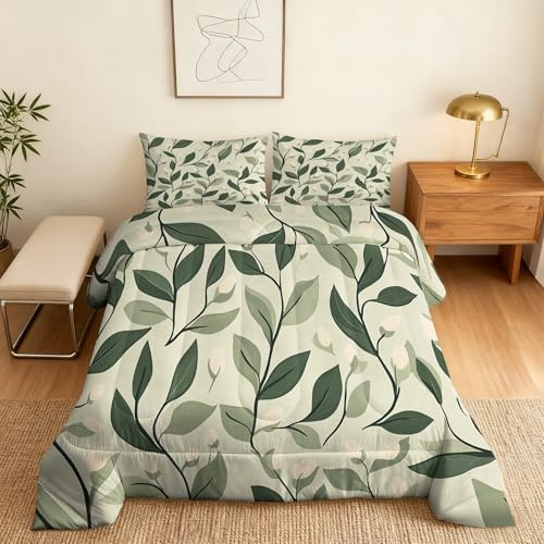 Generisch Grün Blätter Bettdecke 155x220 4 Jahreszeiten, Ohne Bezug, 1 Kissenbezug 80x80, Blatt Motiv Wende Steppdecke, Schlafzimmer Deko, Geschenke, Superweich - S&E348