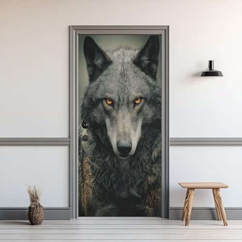 Türtapete 3D Wolf, Türaufkleber Selbstklebend Wildtiere Wolf, Türfolie Türposter Folie für Schlafzimmer Wohnzimmer Tür verschönern Deko 80 x 200 cm SX34zh166A