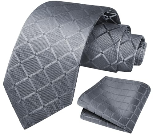 URAQT Krawatten für Herren, 2er Hochzeit Krawatte und Einstecktuch Set, Krawatten Klassisch Plaid Jacquard Einfarbige für Hochzeit Business