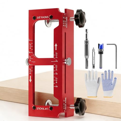 Door Hinge Jig, 6061 Aluminum Alloy Door Hinge Template Kit for Router, Hinge Installation Tool, Adjustable Mortise Jig Fits 2.5 to 5 Hinges Length, 1/4 Radius, 5/8 Radius and Square Corners