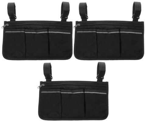 DECORNIJIA Sacoche Latérale pour Fauteuil Roulant Adulte Lot de 3 Pochettes Multipoches Bandes Réfléchissantes, Tissu Résistant, Grosse Capacité de Rangement, Fixation Facile