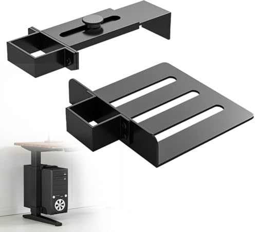 Supporto per PC sotto scrivania, supporto per computer senza foratura, portata 18 kg, supporto per computer da scrivania regolabile (65 x 45 mm) (nero