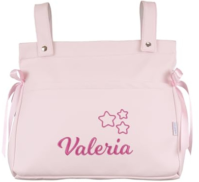 Mi Pipo - Bolso Carro Bebe Personalizado Panera con Nombre - Rosa | Bolsa Carrito Bebé de Polipiel con Cremallera | Bolso Maternidad Organizador para Carrito | Fabricado en España | 37x33x13 cm