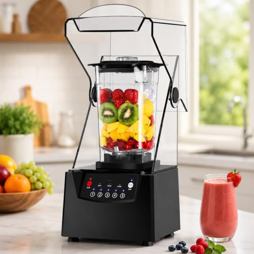 lilishangmao Frullatore Professionale Silenzioso 2200 W, Mixer per Smoothie e Tritaghiaccio Elettrico con Caraffa da 1,8 L, Copertura Insonorizzante e Funzione Pulse per Caffetterie, Bar, Club