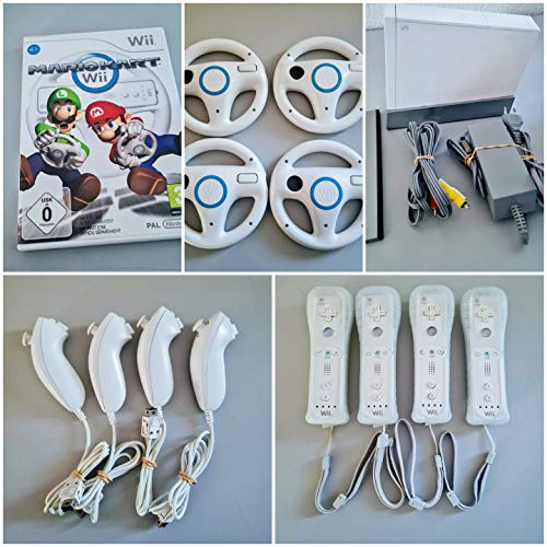 Wii Konsole mit Mario Kart, Wii Sports, 4 Remotes und allem nötigen Zubehör