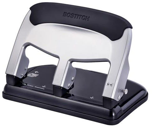 Bostitch Office EZ Squeeze Heavy Duty 3-Hole Punch for Home Office & School, 40-Sheet Capacity, One-Touch Reduced Force, Sleek Silver Design