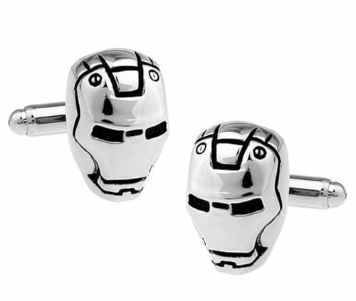 Iron Man manschettknappar för män, superhjältedesign, 1 par, Silver, Utan sten