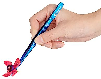 Restaurantware Perfect Point 6.3 Inch Food Tweezers 1 Straight Kitchen Tweezers - Fine Point Serrated Tips For Precision Blue Stainless Steel Cooking Tweezers For Seafood Plating Or Decorating