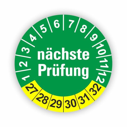 Fassbender-Druck PRÜFPLAKETTEN - Hochwertige Prüfetiketten FD-6 NÄCHSTE WARTUNG Ø 30mm - Selbstklebende PVC-Folie - Wartungsetiketten für Prüfung - Prüfplakette für Prüfungsnachweis (10 Stück)