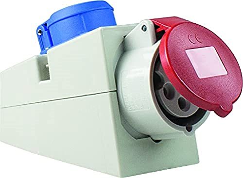 as - Schwabe CEE Steckdose Aufputz - CEE Kombisteckdose - Schutzkontaktsteckdose - 400 V, 16 A, 5-polig - Wanddose mit Klappdeckel - mit Schraubanschlüssen - Schlagfest - IP44 - Made in Germany, 60437