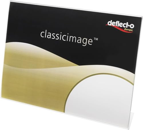 Deflecto Tischaufsteller Classic Image, schräg, A4, Querformat, 300 x 205 x 70 mm, glasklar, einseitige Präsentation, Menükartenhalter, Werbeaufsteller