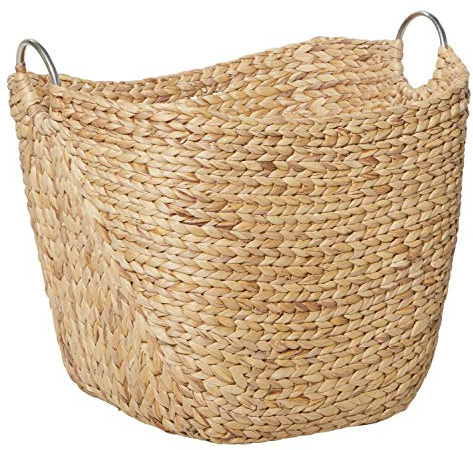 Deco 79 Seagrass Handmade Decorative and Functional Storage Basket Large Woven Basket Organizer with Ring Metal Handles, Basket for Storage 21 x 17 x 19, Brown