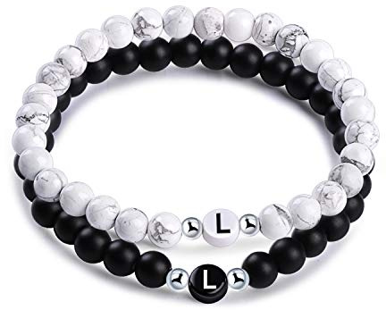 Unendlich U Damen Herren 2er Set Namensarmband Freundschaftsarmband aus Natursteinen mit Buchstabenperlen von A-Z,Perlenarmbänder Energiearmband