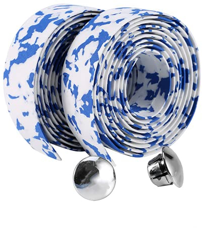 Alomejor 2 STÜCKE Fahrrad Lenkerband Wraps mit 2 Bar Stecker Radfahren Griff Wraps für Mountainbike Rennrad(Blau+Weiß)