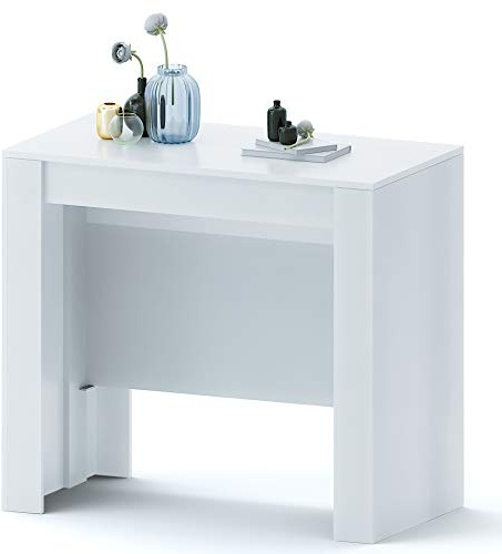 Bricozone Tavolo Consolle Clarissa Allungabile con Guide in Acciaio per Casa Ufficio Bianco Lucido 78 x 51 x 90 cm