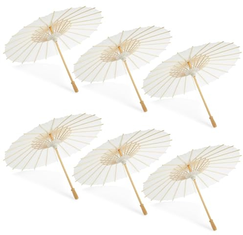 Juvale Papier-Sonnenschirme (Set, 6 Stück) - Aus Papier - Ideal für Bastelarbeiten, zum Bemalen - Weiß, 39,9 cm - AUSVERKAUF