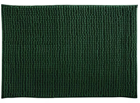 MSV - Tapis de Bain Chenille - Poils Longs Microfibres Moelleux Anti-dérapant - 40 x 60 cm - Vert Foncé - Lavable en Machine - Boucle d'Accrochage pour Séchage Rapide