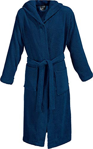 Erwin Müller Unisex Bademantel Frottier mit Kapuze, Morgenmantel, Saunamantel Heidelberg - zwei aufgesetzte Taschen und Bindegürtel Walk-Frottier