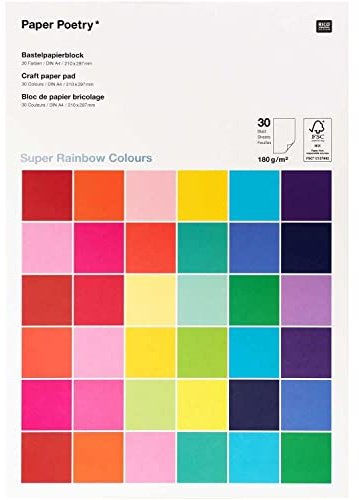 Rico Design Bastelpapier-Block Rainbow Colours Tonkarton A4 Papier FSC Zertifiziert Ganzjährig
