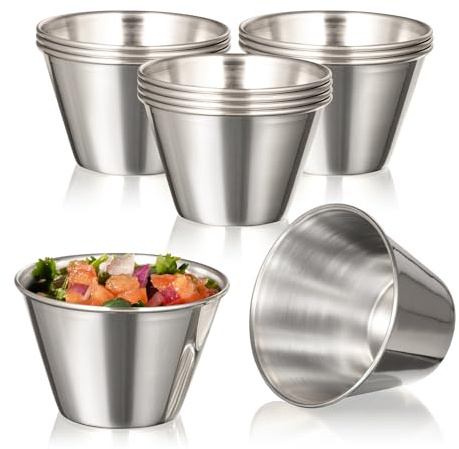 Fit Meal Prep [12 Pack 4 oz Stainless Steel Dipping Sauce Cups, Reusable Metal Ramekins, Commercial Grade Condiment Bowls, Individual Portion Cups, Small Round Au Jus Cup for Home, Restaurant