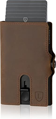 Lederhand® Aventus Wallet – Premium Leder Geldbörse handgemacht für Herren und Damen Portemonnaie Aluminium Kartenhalter mit Münzfach und Platz für 9 Karten mit RFID NFC Schutz Farbe|(Dunkelbraun)