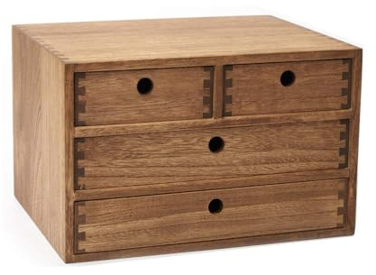 KIRIGEN Wooden Desk Organiser with 4 Drawers, A4 Storage, Brown | Paulownia wood; 4 pull-out drawers; stores A4 paper, stationery, files, craft supplies and make-up