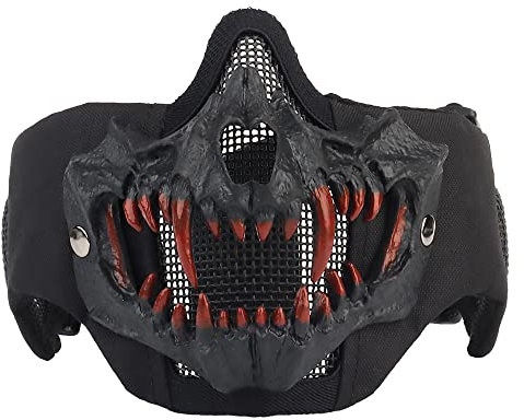 WarmHeartting Masque d'airsoft Demi-Visage avec Protection auditive et Crocs Respirants pour Paintball, Militaire, Tactique, Halloween, Cosplay