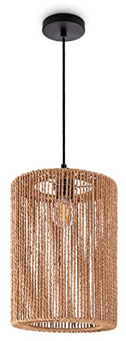 Paco Home Lámpara De Suspensión Mesa Comedor Papel Boho Colgante Lámpara E27 Ratán, Farbe_MuVa:Naturaleza (Ø25cm), Tipo de luminaria___Color:Lámpara colgante - Negro