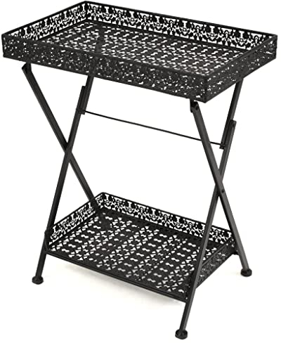 Makastle Beistelltisch, Klapptisch aus Metall, Tablett Gartentisch Balkontisch Tablettisch Serviertisch klappbar Tabletttisch mit 1 Ablage, 58 x 35 x 72 cm Schwarz