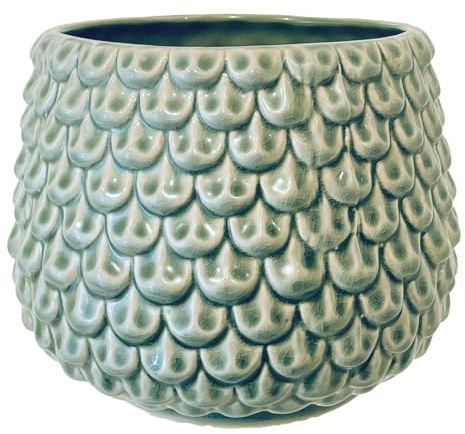 Nordring Retro Übertopf Vintage Pflanztopf für Zimmerplanzen Blumentopf Pino M (13,5 cm ø), grün, Keramik