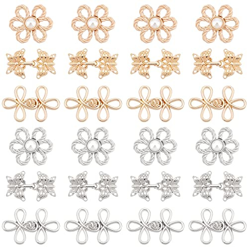 PandaHall 24 Paar Cardigan Clips 3 Style Cape Oder Cloak Verschluss Verschlüsse Gold Silber Cape Verschlüsse Blume Schmetterling Chinesischer Knoten Schal Clips Für Frauen Pullover Schal Kleid