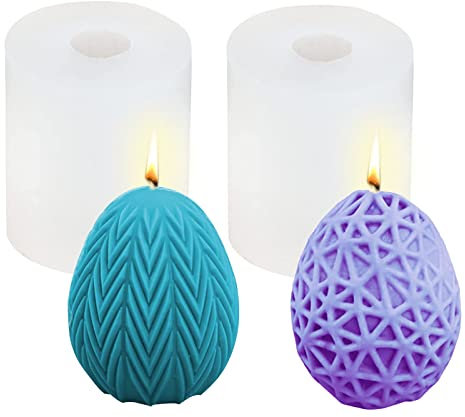 Easter Egg Mould, Easter Moulds Silicone Candle, Easter Decorations DIY Eggs, Candle Moulds for Candle Making, 3D Easter Egg Orament Mold, Epoxy Resin Soap Mould for Table Window 2 Pieces Set (B)