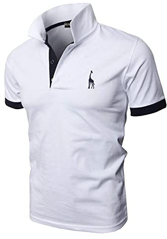 KUNJLELP Pikétröja herr kortärmad sommar giraffbroderi T-shirt M-3XL T-shirt skjorta arbetskläder, A-vit, M