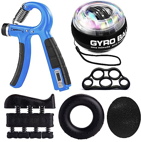 EASJOY Hand Grip Allenamento Avambraccio Hand Gripper - Allenamento Mani Pacco da 6 Pinza per Avambracci Attrezzi, Attrezzo per Esercitare Le Dita, Gyroball & Palla Antistress per Allenamento Mani