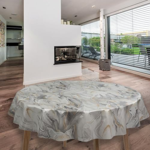 laro Rund 140 cm Wachstuchtischdecke Tischdecke Abwaschbar PVC Sahara Grau Rund 140cm, Muster:Sahara Grau, Größe: Rund 140cm