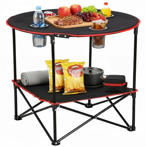 ZENY Portable Folding Picnic Table Outdoor Camping Table with 4 Cup Holders and Carrying Bag Collapsible Portable Tables Folding for BBQ Outdoor Fishing