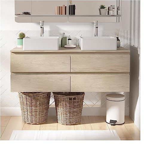 MOB-IN Set mobile doppio lavabo con decorazione in rovere 120 cm + 2 lavabi Sorrento