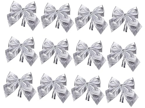 Garneck Weihnachtsschmuck Anhänger Schleifen Silber 12 Stück Kleiner Glitzerschleifen Weihnachtsbaumschmuck Hängeornament Dekoration für Weihnachtsbaum Girlande Zuhause Party Vielseitig Einsetzbar