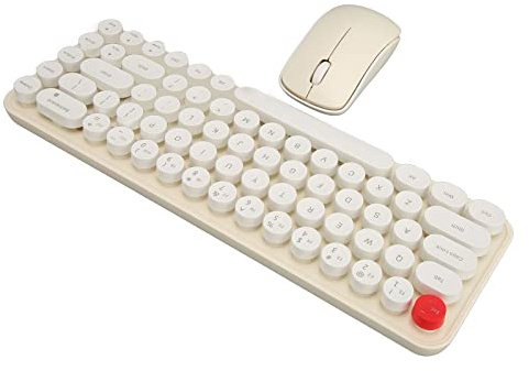 Tosuny Wireless Keyboard Mouse Combo, 68 Keys Cute Keyboard, Portable Retro Silent 2.4G Typewriter Keyboard Retro Keyboard Mouse Set (Beige)