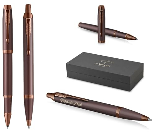 PARKER Schreibset IM Professionals Monochrome Kugelschreiber und Tintenroller mit Gravur | Premium Stift | Geschenkbox | personalisiert | graviert | Jahrestag | Geburtstag (Burgundy)