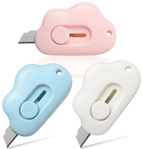 Mini coltello multiuso da 3 pezzi, Mabor simpatico taglierino apriscatole per lettere, piccole scatole, taglio carta, a forma di nuvola, taglierina apripacchi per casa e ufficio