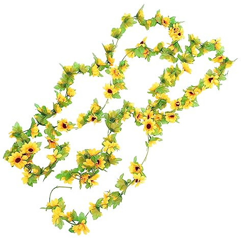 Abaodam 2stücke Künstliche Sonnenblumen Rattan Hängedekoration Faux Sonnenblumen Ranken Für Hochzeit Party Und Heimdekoration Blüten Strängen