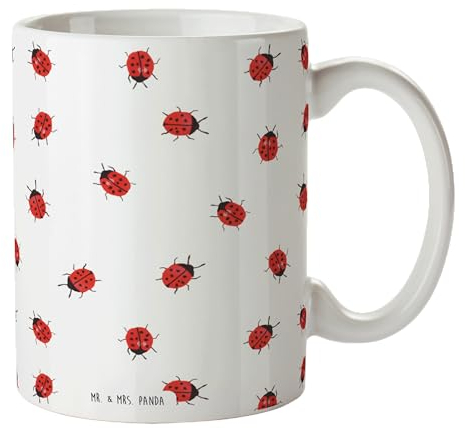Mr. & Mrs. Panda Keramiktasse Marienkäfer Design - Geschenk, Mug, Tasse, Grüne Punkte, Teetasse, Verspielt, Pott, Becher, Trinkbecher, Aquarell, Muster, Niedlich