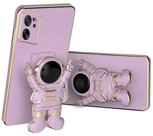 Nadoli pour Xiaomi 13T Pro Main Astronaute Invisible Béquille Coque,Ultra Mince Placage Astronaute Pliant Supporter Antichocs Silicone Flexible Coque Housse Étui de Potection