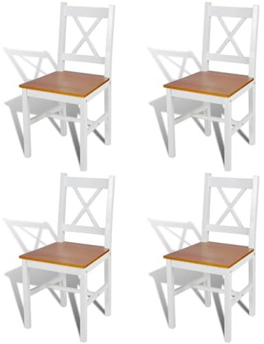 Gecheer Holzstuhl Esszimmerstuhl Küchenstuhl Esszimmerstühle 4 Stk.mit Rückenlehne Essstuhl Küchenstuhl Stuhl 41,5 x 45,5 x 85,5 cm (B x T x H) für Esszimmer Küche,Holzstuhl,Kiefernholz Weiß+Natur