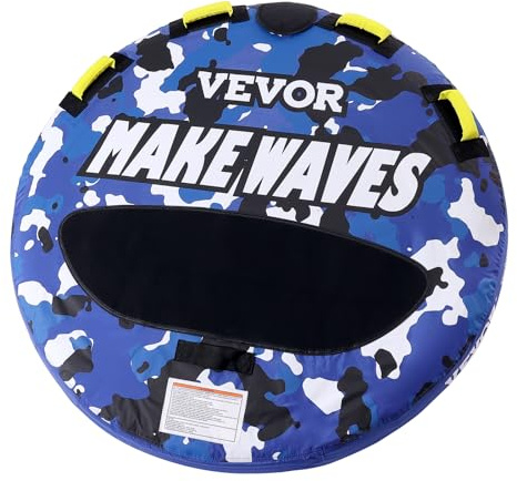 VEVOR Towable Tube for Boating, 1-2 Riders Inflatable Boat Tubes and Towables, 340 lbs, 51.8 Round Water Sport Towable Tube for Boat to Pull, Full Nylon Cover, EVA Grab Handles and Speed Safety Valve