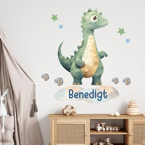GRAZDesign Dinosaurier Wandtattoo Dino mit Namen personalisiert Kinderzimmer Junge Wandaufkleber Babyzimmer selbstklebend 116x80cm