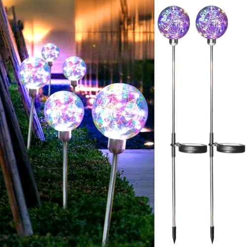 Acxilexy 2 Piezas Solares Luces de Bola Exterior, 20LEDs Impermeable Luces de Camino LED, 8 Modos Luces Solares de Jardín, Luz solar del Paisaje, Luz de Estaca de Globo para Terraza Fiesta Patio