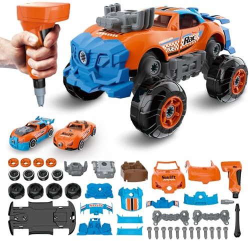 Pup Go Auto 3-in-1 Smontabile per Ragazzi di 3 4 5 6 7 8 Anni, 43 Pezzi con Trapano Elettrico, Giocattolo Camion da Costruzione, Costruisci la Tua Auto, Regalo Giochi Ideale per Bambini (Arancione)