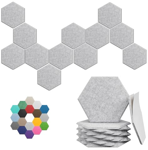 Lot de 18 panneaux acoustiques hexagonaux à haute densité, 30,5 x 25,4 x 0,1 cm pour une meilleure réduction du bruit, design à faire soi-même, idéal pour les studios, les bureaux et les cinémas
